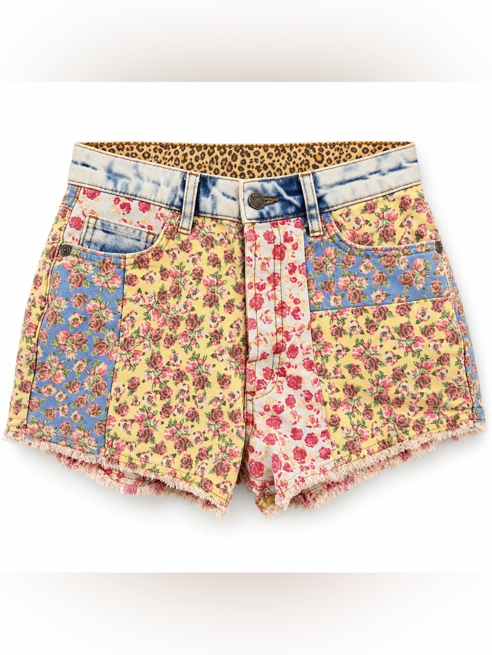 Farm Rio Ultra High-Rise Patchwork Floral Denim Shorts Size 26
